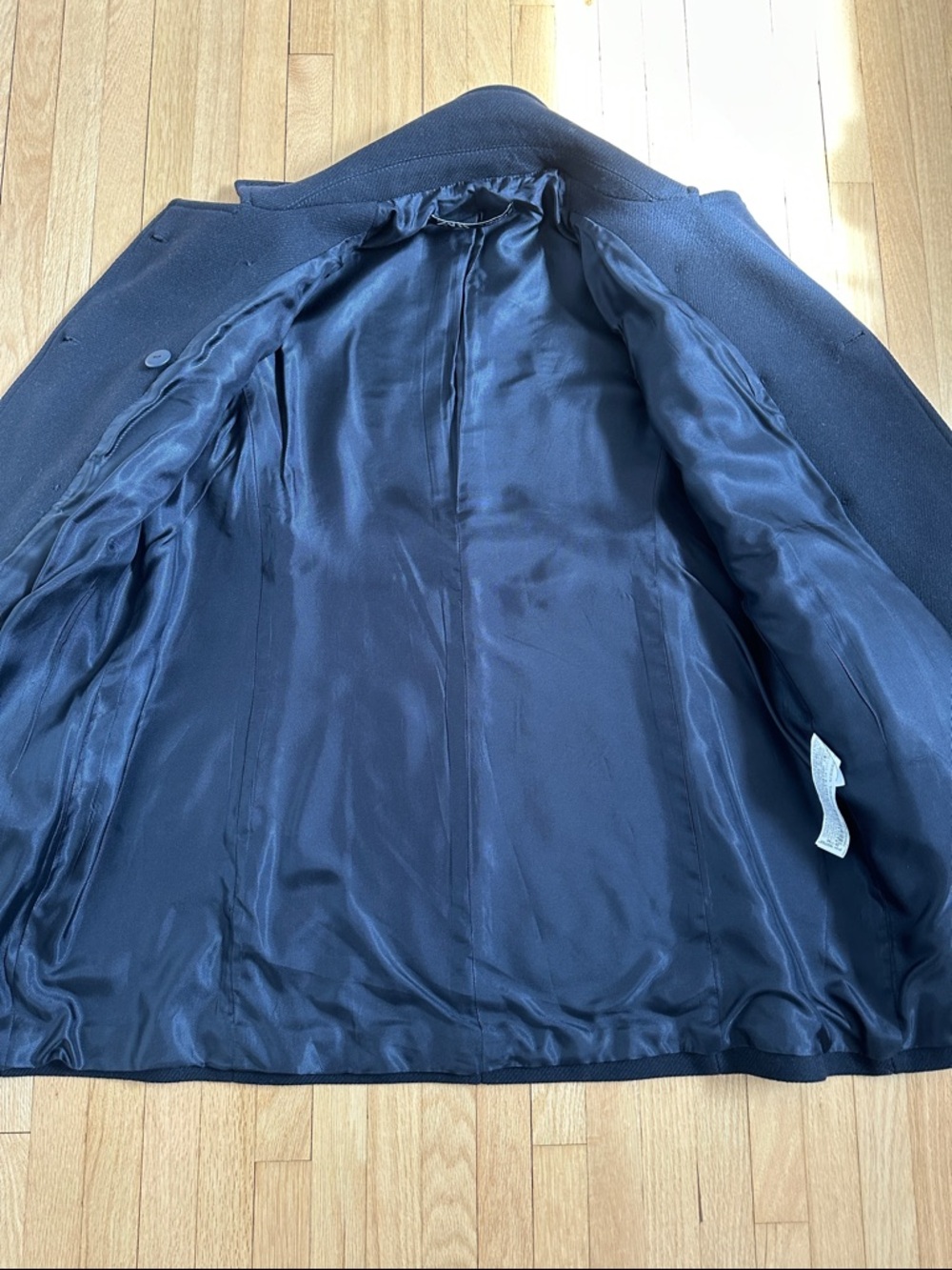 Zara women’s navy wool blend swing pea coat size large - Picture 8 of 9